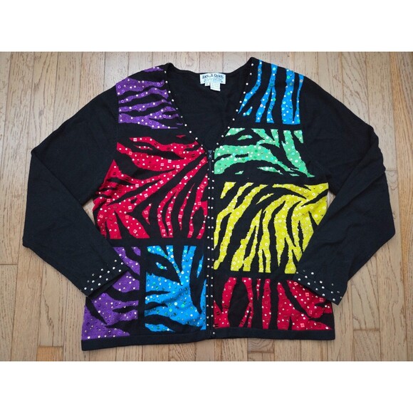 Vintage Jack B. Quick Women's Sweater Cardigan Long Sleeve Sequin Black Size XL - Picture 2 of 7
